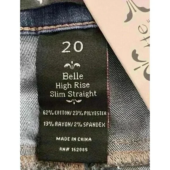 Nanette Lepore Belle High Rise Slim Straight Denim Jeans Women's Size 20 NWT - Picture 5 of 6